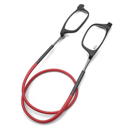 Portable Magnetic Hanging Neck Retractable Reading Glasses +350(Gray Frame Red Legs) - Presbyopic Glasses by PMC Jewellery | Online Shopping South Africa | PMC Jewellery