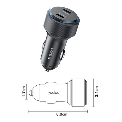 Yesido Y48  60W Car Fast Charger Aluminum Aluminum Double Type-C/USB-C Port Car Charger(Black) - Car Charger by Yesido | Online Shopping South Africa | PMC Jewellery