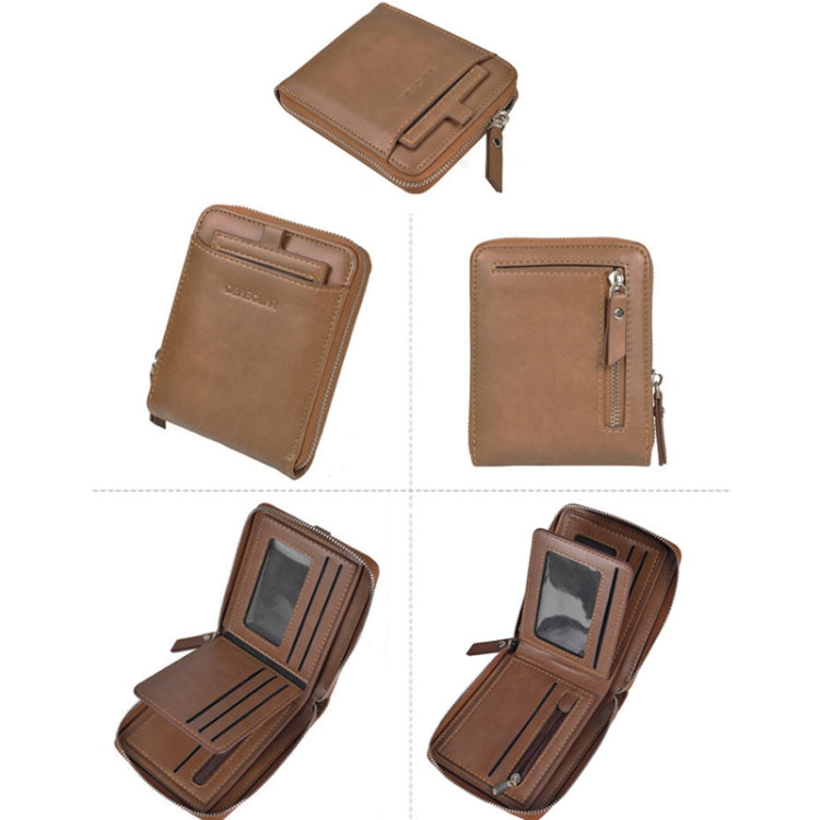 DEABOLAR Men Short Type PU Wallet Retro Zipper RFID Antimagnetic Card Holder(Brown) - Antimagnetic RFID Package by DEABOLAR | Online Shopping South Africa | PMC TechLife | Buy Now Pay Later Mobicred