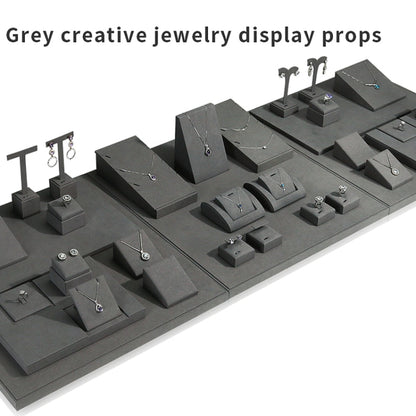 24x18.5x2.5cm Display Tray Gray Jewelry Display Microfiber Jewelry Props Display Rack - Jewelry Storages by PMC Jewellery | Online Shopping South Africa | PMC Jewellery