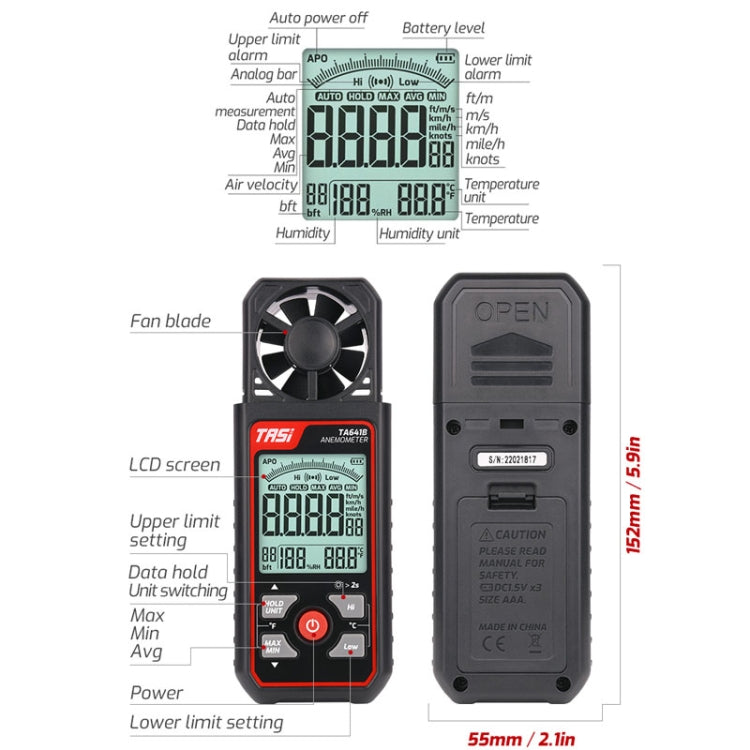 TASI TA641B High Precision Wind Speed Instrument Wind Volume Tester Handheld Wind Speed Meter - Tachometers & Anemometer by TASI | Online Shopping South Africa | PMC Jewellery | Buy Now Pay Later Mobicred