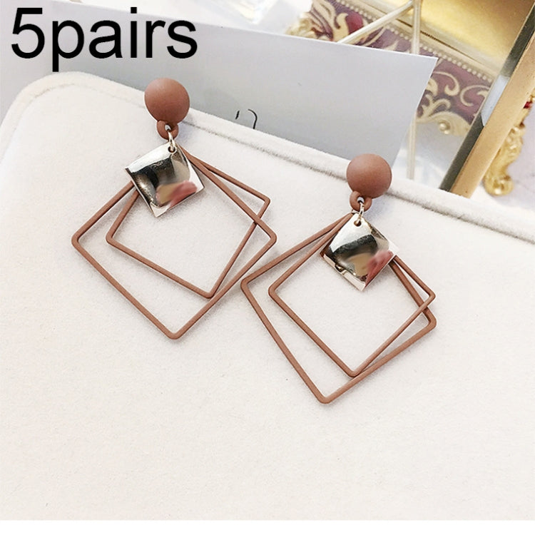 5pairs Alloy Double Diamond Stitching Ladies Earrings(Coffee) - Stud Earrings & Earrings by PMC Jewellery | Online Shopping South Africa | PMC Jewellery