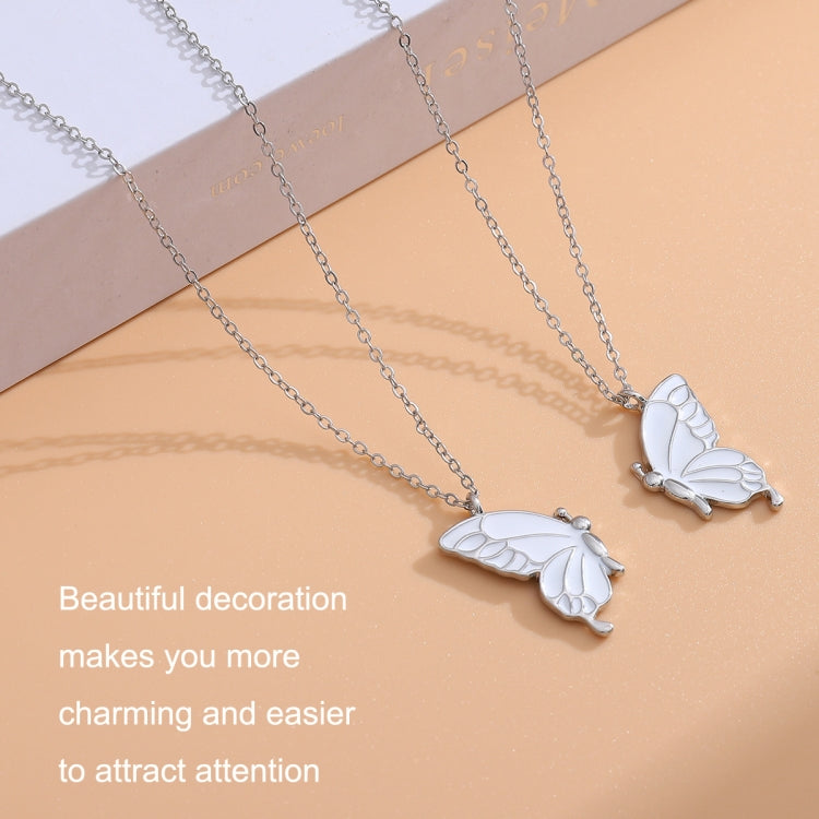 Sisters Mother and Daughter Alloy Drip Oil Butterfly Necklace Clavicle Chain(Silver) - Necklaces & Pendants by PMC Jewellery | Online Shopping South Africa | PMC Jewellery