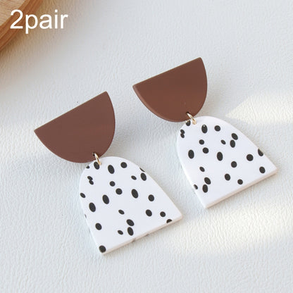 2pair Acrylic Clay Textured Painted Earrings(Black White Spot) - Stud Earrings & Earrings by PMC Jewellery | Online Shopping South Africa | PMC Jewellery