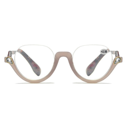 Diamond Studded Cat Eye Presbyopic Glasses Half-frame Fish-filament Glasses Unisex, Degree: +200(Gray Purple) - Presbyopic Glasses by PMC Jewellery | Online Shopping South Africa | PMC Jewellery