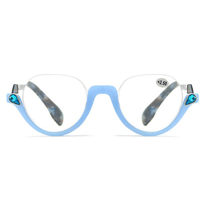 Diamond Studded Cat Eye Presbyopic Glasses Half-frame Fish-filament Glasses Unisex, Degree: +300(Light Blue) - Presbyopic Glasses by PMC Jewellery | Online Shopping South Africa | PMC Jewellery