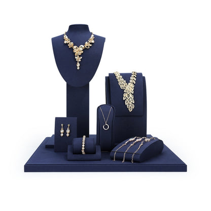 Jewelry Display Props Blue Microfiber Window Necklace Earring Ring Stand Set 2 - Jewelry Storages by PMC Jewellery | Online Shopping South Africa | PMC Jewellery