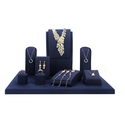 Jewelry Display Props Blue Microfiber Window Necklace Earring Ring Stand Set 7 - Jewelry Storages by PMC Jewellery | Online Shopping South Africa | PMC Jewellery