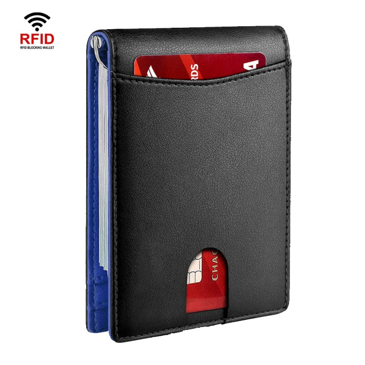 RFID Anti-Theft Brush Leather Multi Card Pocket Coin Wallet Credit Card Case(Flat Pattern+Blue Inside) - Antimagnetic RFID Package by PMC TechLife | Online Shopping South Africa | PMC TechLife | Buy Now Pay Later Mobicred