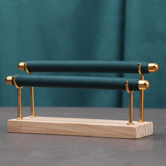 Removable Solid Wooden Base Ring Display Metal Stand Sponge Bar Ring Storage Rack, Style: Two Layers Green - Jewelry Storages by PMC Jewellery | Online Shopping South Africa | PMC Jewellery