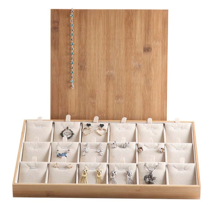 Bamboo Wooden Grid Liner Jewelry Display Tray Necklace Pendant Storage Tray Showcase, Style: 24 Grid White Leather - Jewelry Storages by PMC Jewellery | Online Shopping South Africa | PMC Jewellery