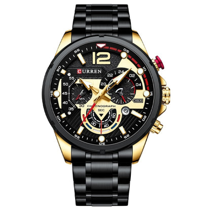 Curren 8395 Calendar Six-Hand Steel Strap Men Quartz Watch, Color: Golden Shell Black - Metal Strap Watches by Curren | Online Shopping South Africa | PMC Jewellery | Buy Now Pay Later Mobicred