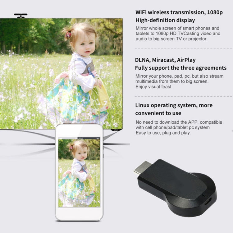 AnyCast M4 Plus Wireless WiFi Display Dongle Receiver Airplay Miracast DLNA 1080P HDMI TV Stick for iPhone, Samsung, and other Android Smartphones - Wireless Display Dongle by PMC Jewellery | Online Shopping South Africa | PMC Jewellery