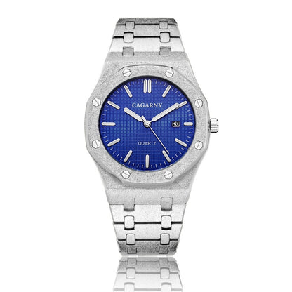 CAGARNY 6885 Octagonal Dial Quartz Dual Movement Watch Men Stainless Steel Strap Watch(Silver Shell Blue Dial) - Metal Strap Watches by CAGARNY | Online Shopping South Africa | PMC Jewellery | Buy Now Pay Later Mobicred