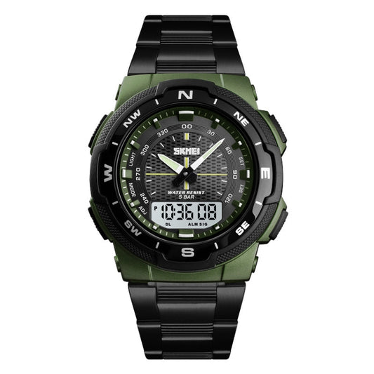 SKMEI 1370 Multifunctional Men Outdoor Sports Noctilucent Waterproof Stainless Steel Digital Wrist Watch (Army Green) - Sport Watches by SKMEI | Online Shopping South Africa | PMC Jewellery | Buy Now Pay Later Mobicred