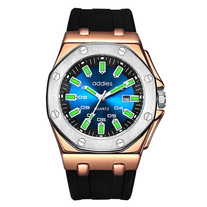 addies MY-052 Business Multifunctional Luminous Watch Silicone Watchstrap Watch for Men(Gold Blue) - Silicone Strap Watches by addies | Online Shopping South Africa | PMC Jewellery | Buy Now Pay Later Mobicred