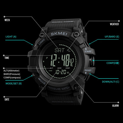 SKMEI 1358 Multifunctional Men Outdoor Sports 30m Waterproof Digital Watch with Compass / Barometer / Altimeter/ Pedometer Function(Army Green) - Sport Watches by SKMEI | Online Shopping South Africa | PMC Jewellery | Buy Now Pay Later Mobicred