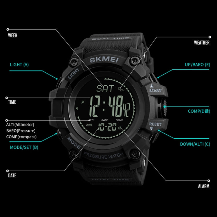 SKMEI 1358 Multifunctional Men Outdoor Sports 30m Waterproof Digital Watch with Compass / Barometer / Altimeter/ Pedometer Function(Black) - Sport Watches by SKMEI | Online Shopping South Africa | PMC Jewellery | Buy Now Pay Later Mobicred