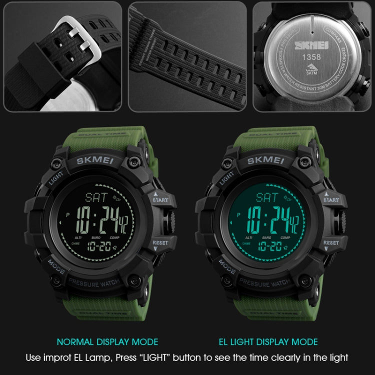 SKMEI 1358 Multifunctional Men Outdoor Sports 30m Waterproof Digital Watch with Compass / Barometer / Altimeter/ Pedometer Function(Black) - Sport Watches by SKMEI | Online Shopping South Africa | PMC Jewellery | Buy Now Pay Later Mobicred