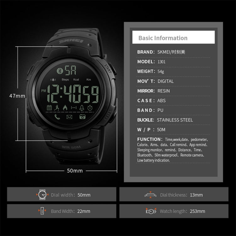 SKMEI 1301 Multifunction 50m Waterproof Sports Bluetooth Smart Watch, Compatible with Android & iOS System(Army Green) - Sport Watches by SKMEI | Online Shopping South Africa | PMC Jewellery | Buy Now Pay Later Mobicred