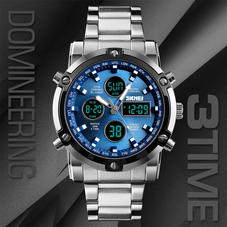 SKMEI 1389 Multifunctional Men Business Digital Watch 30m Waterproof Large Dial Wrist Watch with Stainless Steel Watchband (Black) - Metal Strap Watches by SKMEI | Online Shopping South Africa | PMC Jewellery | Buy Now Pay Later Mobicred