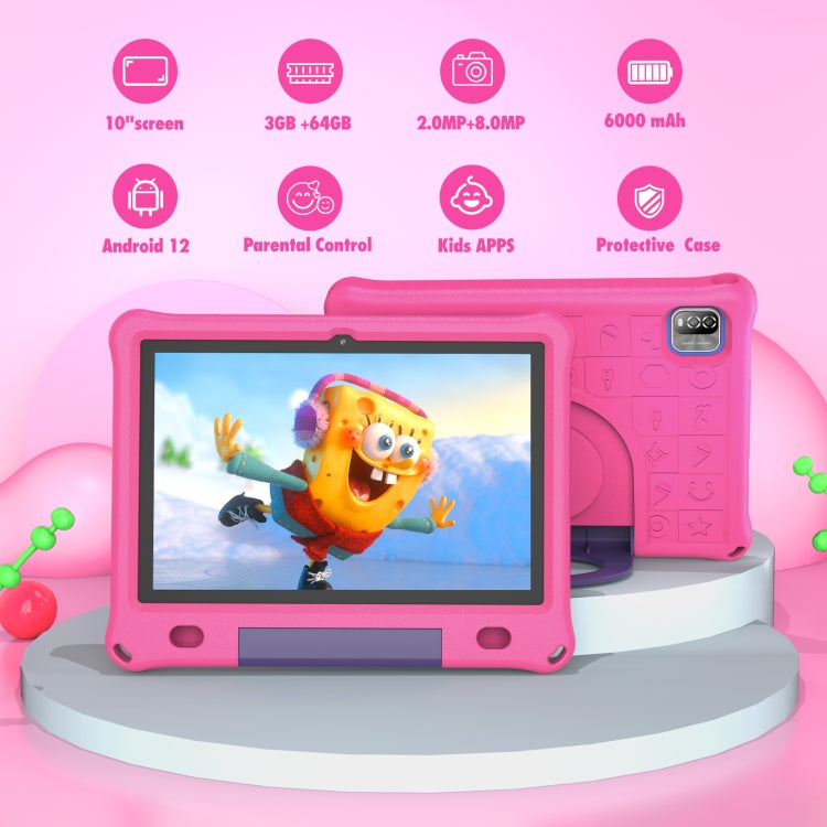 Pritom B10K Kids Tablet PC, 10.1 inch, 3GB+64GB, Android 12 Allwinner A133 Quad Core CPU, Support 2.4G WiFi / BT 4.0, Global Version with Google Play (Rose Red) -  by PRITOM | Online Shopping South Africa | PMC Jewellery