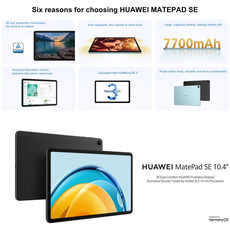 HUAWEI MatePad SE, 10.4 inch, 6GB+128GB, HarmonyOS 3 Qualcomm Snapdragon 680 Octa Core, Support Dual WiFi / BT, Network: 4G, Not Support Google Play(Black) - Huawei by Huawei | Online Shopping South Africa | PMC Jewellery | Buy Now Pay Later Mobicred