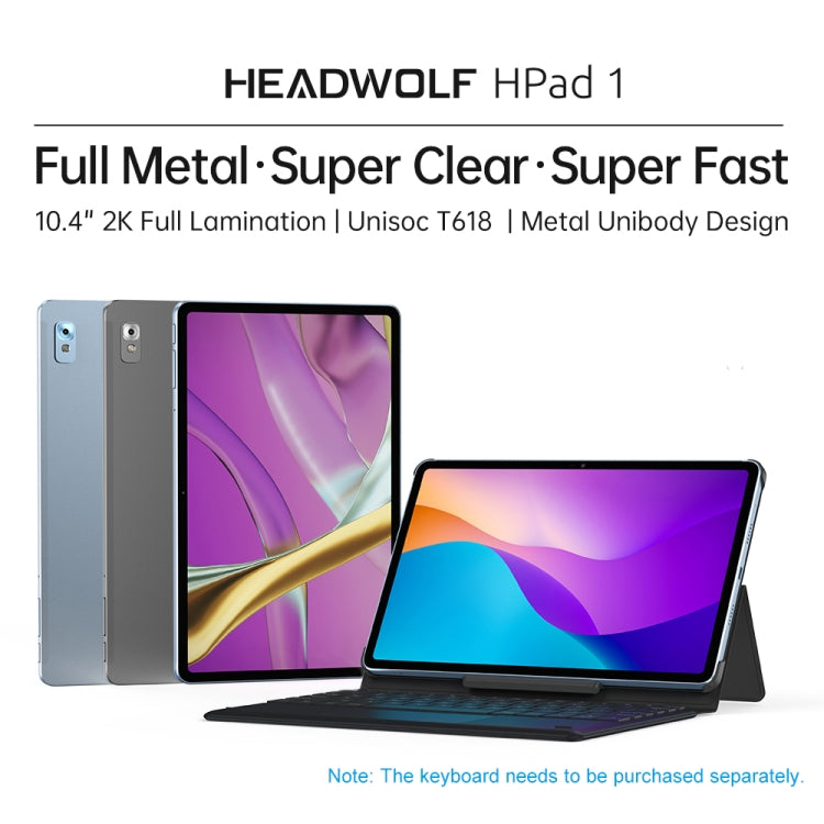 HEADWOLF Hpad1 4G LTE, 10.4 inch, 8GB+128GB, Android 11 Unisoc T618 Octa Core up to 2.0GHz, Support Dual SIM & WiFi & Bluetooth, Global Version with Google Play, US Plug(Grey) - Other by HEADWOLF | Online Shopping South Africa | PMC Jewellery