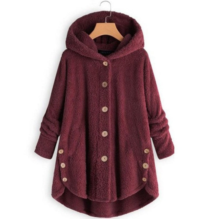 Button Plush Irregular Solid Color Coat (Color:Wine Red Size:S) - Hoodie by PMC Jewellery | Online Shopping South Africa | PMC Jewellery