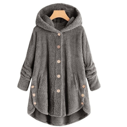 Button Plush Irregular Solid Color Coat (Color:Dark Gray Size:M) - Hoodie by PMC Jewellery | Online Shopping South Africa | PMC Jewellery